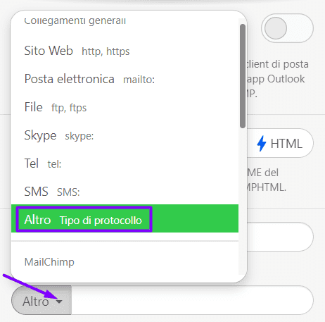 Aggiunta di collegamenti di ancoraggio_Modifica del tipo di collegamento nel pannello delle impostazioni Aggiunta di collegamenti di ancoraggio_Modifica del tipo di collegamento nel pannello delle impostazioni