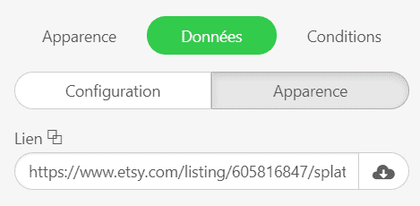 Coller l'URL du produit dans le champ de saisie du lien