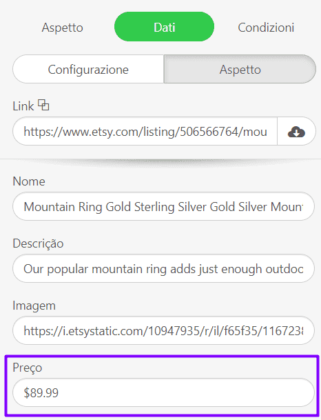 Modifica dei prezzi per gli elementi intelligenti