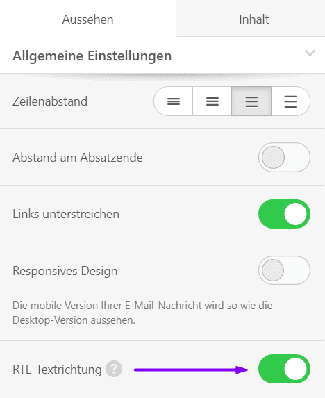 Aktivieren der RTL-Option Aktivieren der RTL-Option