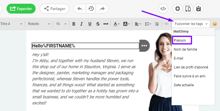 Collecte de donn&eacute;es pour les sp&eacute;cialistes du marketing par e-mail_Ajout de balises de fusion dans les e-mails aux adresses par noms