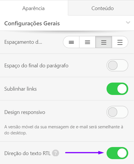 Ativando a opção RTL Ativando a opção RTL