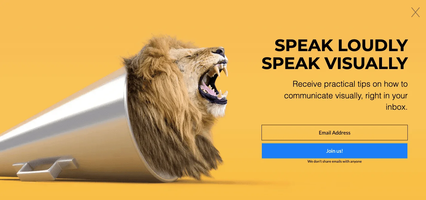 Example of fullscreen email popups Example of fullscreen email popups