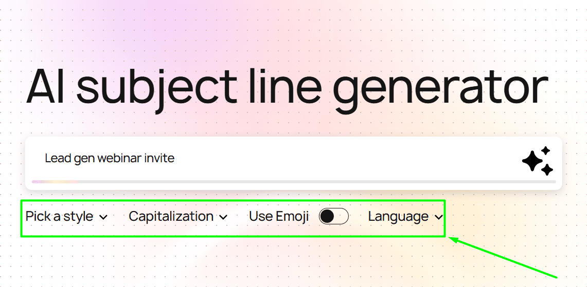 Stripo AI subject line generator with settings for customization