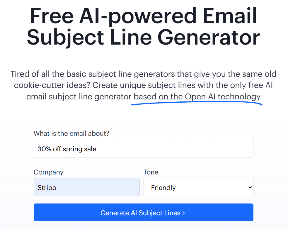 The Encharge subject line generator design