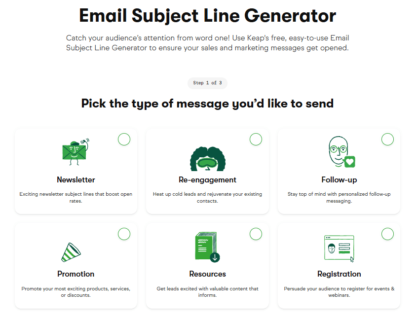 The Keap subject line generator design