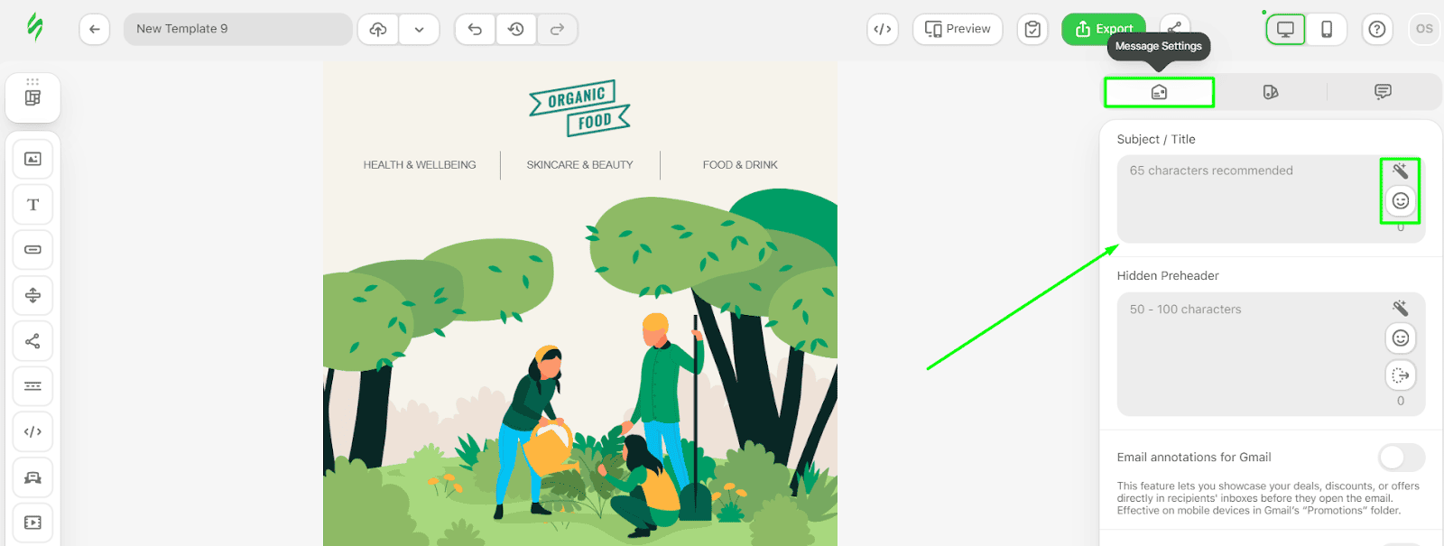 How to add a subject line inside the Stripo template editor