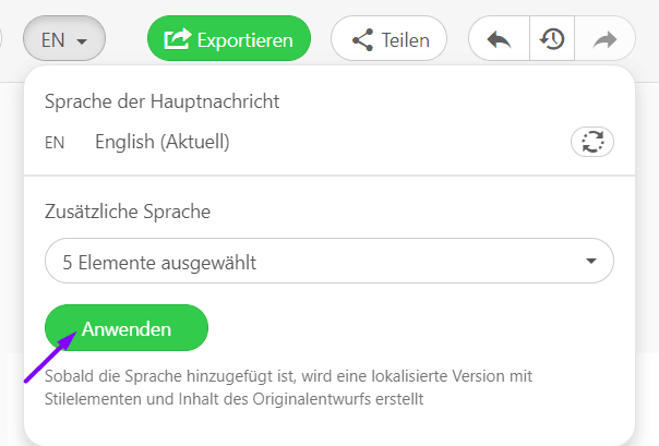 Die Schaltfläche „Bewerben“ im Stripo-E-Mail-Übersetzer Die Schaltfläche „Bewerben“ im Stripo-E-Mail-Übersetzer