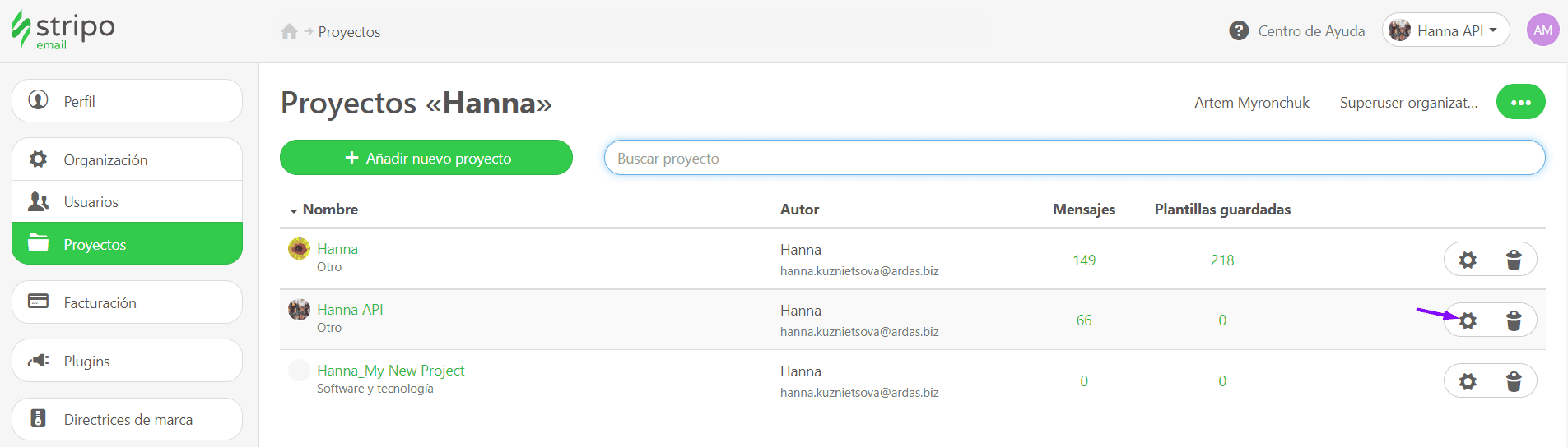 Stripo Email Translate_Activación de la configuración para un proyecto Stripo Email Translate_Activación de la configuración para un proyecto