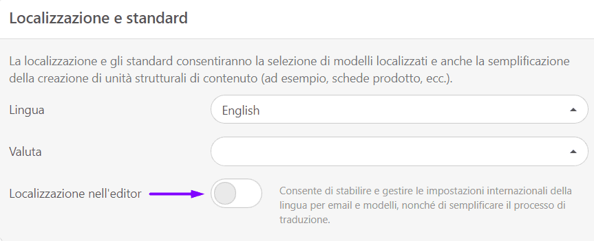 Impostazioni Lingue nella sezione Localizzazione Impostazioni Lingue nella sezione Localizzazione