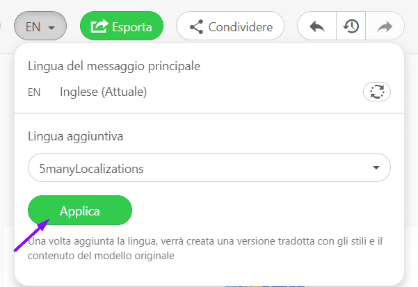 Il pulsante Applica in Stripo Email Translate Il pulsante Applica in Stripo Email Translate