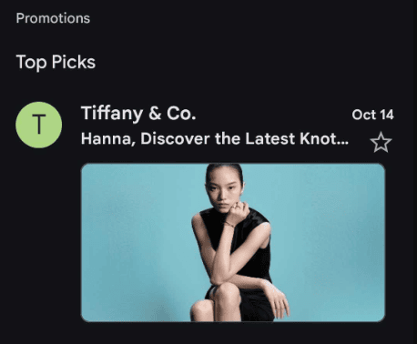 Example of an email in the promotions tab