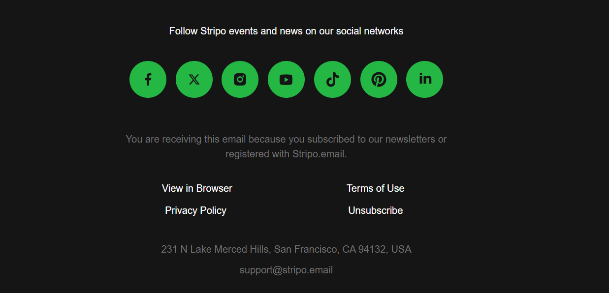 Example of the address and reason for emailing in the footer