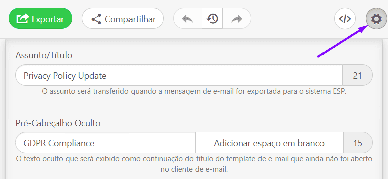 Bot&atilde;o de configura&ccedil;&otilde;es do GDPR_Stripo