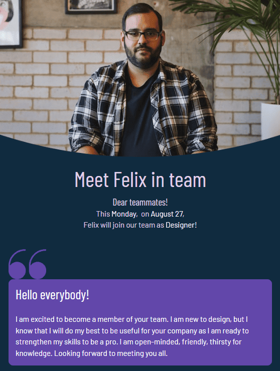 Email Template with an Employee Introduction Email Template with an Employee Introduction