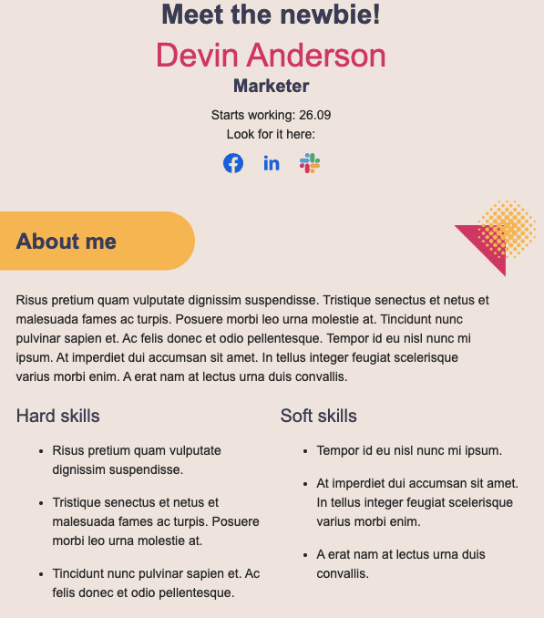 Let your colleagues in a new company know what your responsibilities will be Let your colleagues in a new company know what your responsibilities will be