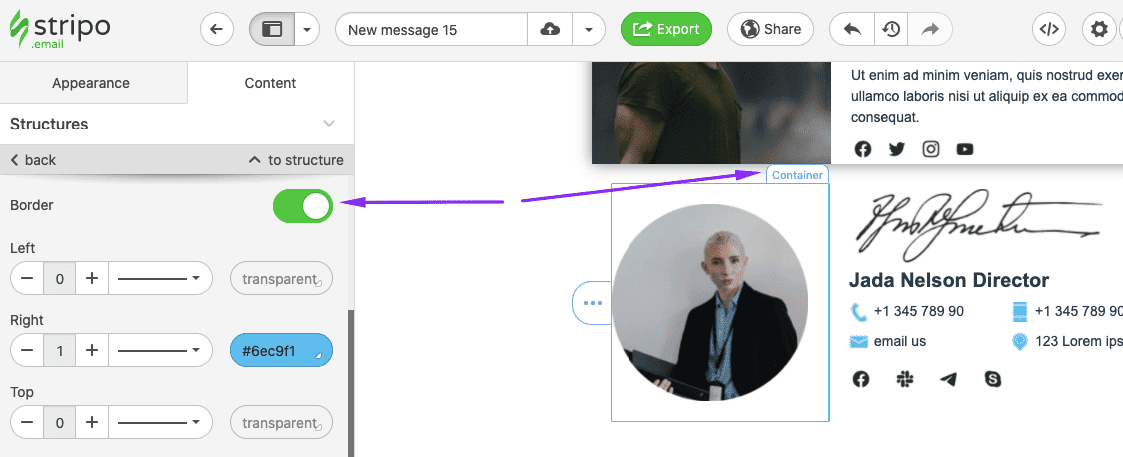 Diseño de la firma de correo electrónico con Stripo _ Añadiendo bordes Diseño de la firma de correo electrónico con Stripo _ Añadiendo bordes