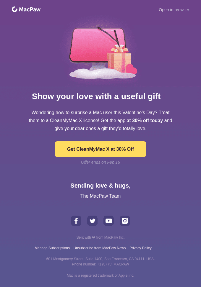 Рассылка Macpaw в День Святого Валентина Рассылка Macpaw в День Святого Валентина