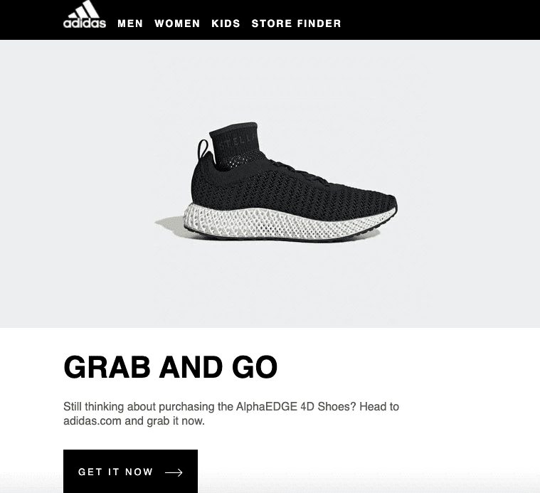 Email di lancio del prodotto da Adidas
