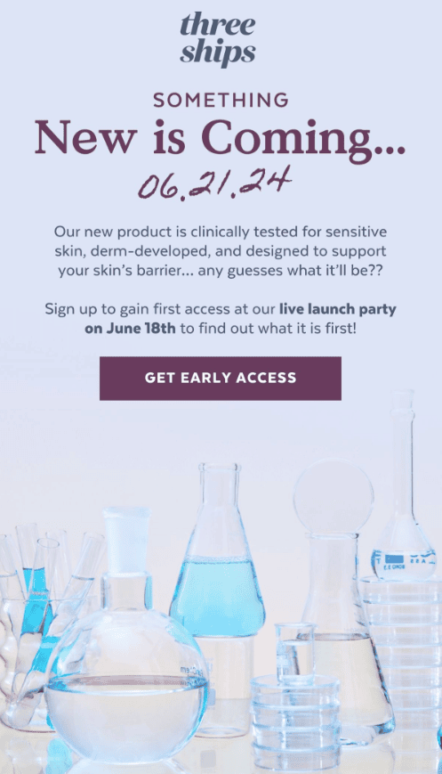 Email di lancio del prodotto da Three Ships