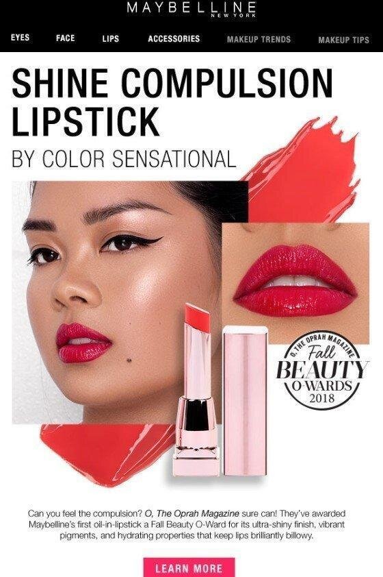 Email di lancio del prodotto da Maybelline