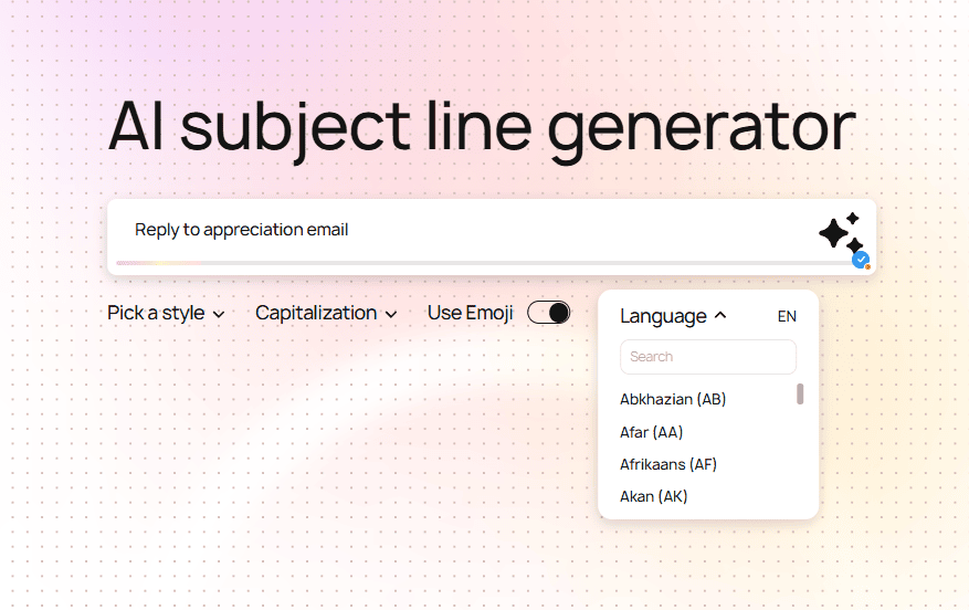 Selecting a language for the subject line