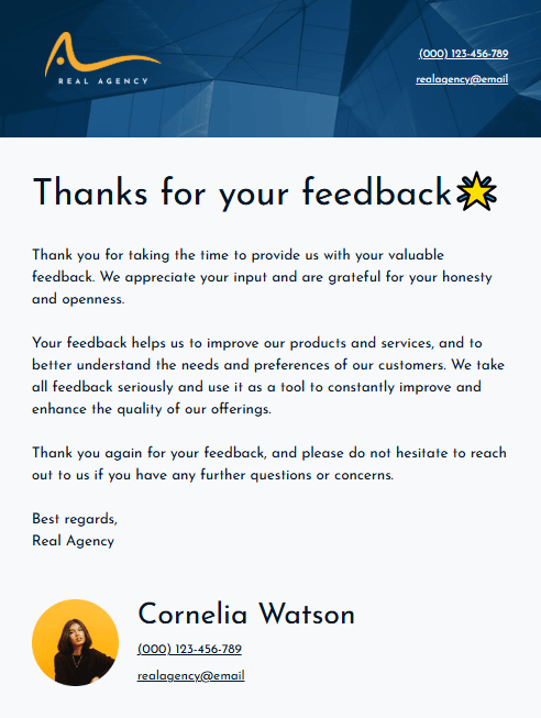 Reply to an appreciation email—body