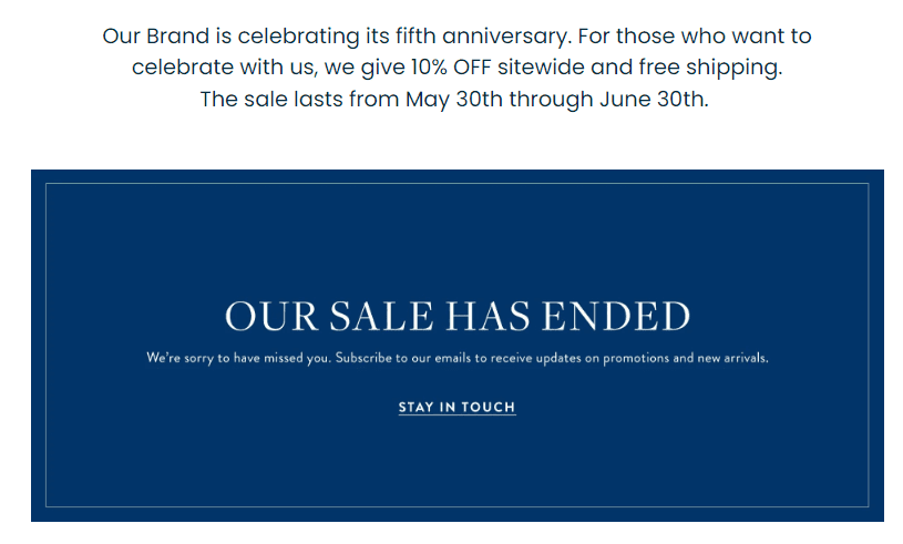 Esempio di ciò che gli utenti potrebbero vedere al termine della vendita Esempio di ciò che gli utenti potrebbero vedere al termine della vendita