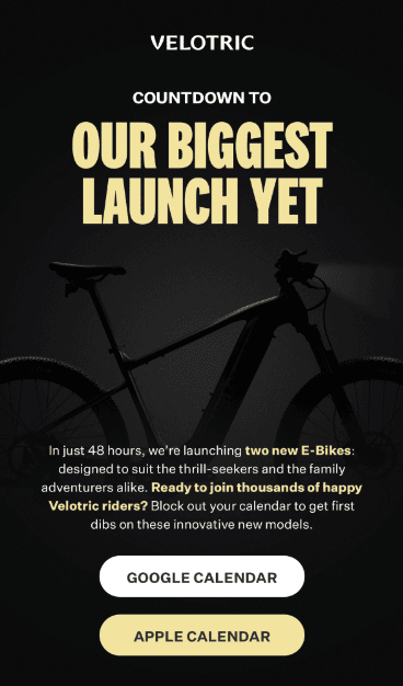 Email di lancio del prodotto da Velotric