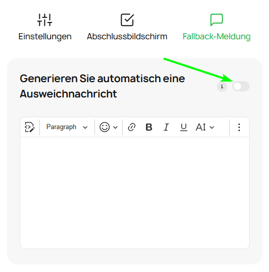 Ein Schalter, um eine Fallback-Nachricht im Modul zu aktivieren Ein Schalter, um eine Fallback-Nachricht im Modul zu aktivieren