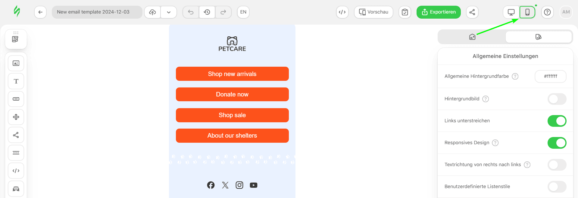Ein Symbol zum Wechseln in die Ansicht des mobilen Geräts Ein Symbol zum Wechseln in die Ansicht des mobilen Geräts