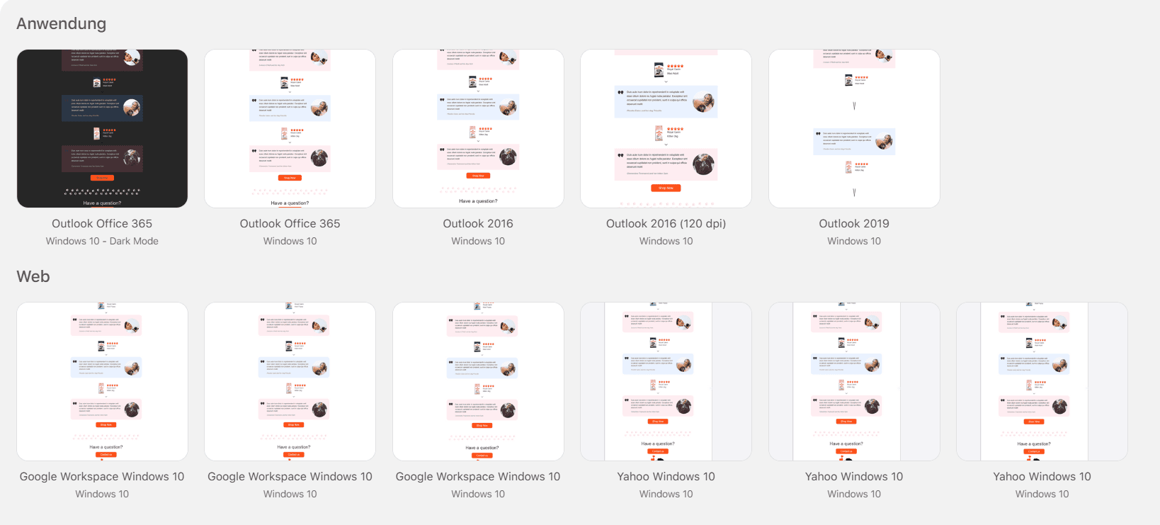 Ergebnisse der E-Mail-Clientprüfung Ergebnisse der E-Mail-Clientprüfung