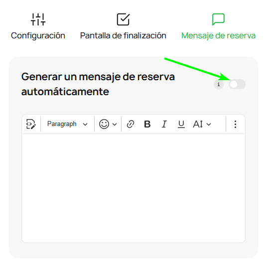 Un bot&oacute;n para habilitar un mensaje de reserva en el m&oacute;dulo