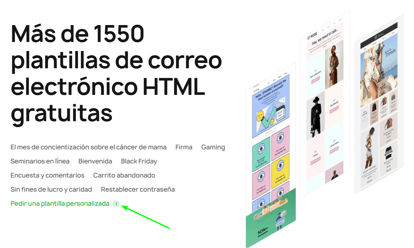 Un enlace activo para solicitar una plantilla personalizada