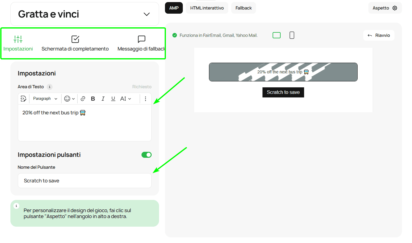 Elementi delle impostazioni del modulo Scratcher
