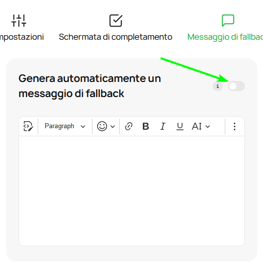Un toggle per abilitare un messaggio di fallback nel modulo