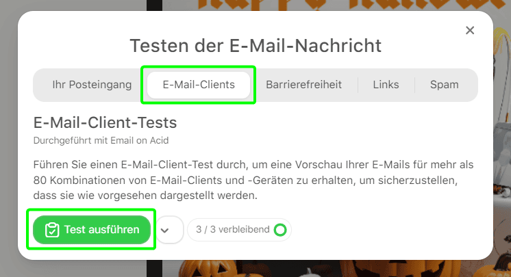 Auswahl des erforderlichen Tests
