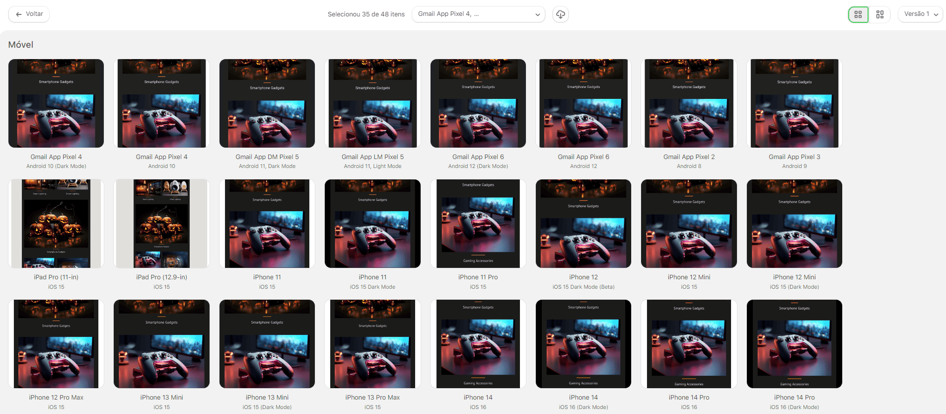 Resultados do teste por e-mail