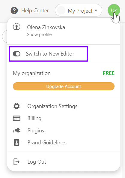 Switching between the editors _ Stripo Switching between the editors _ Stripo