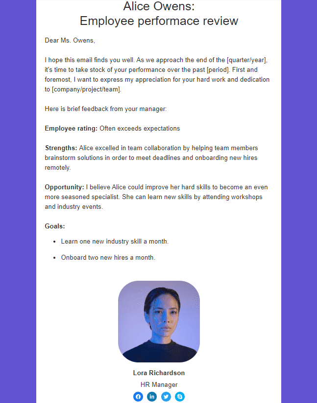 Employee performance review from a manager Employee performance review from a manager