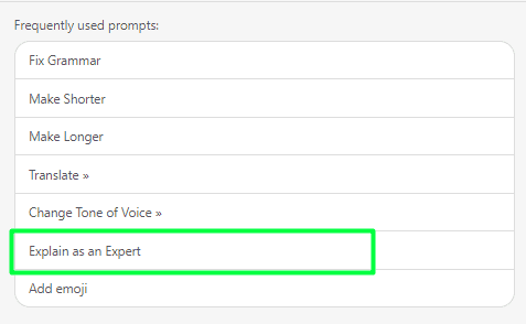 Available Prompt Option