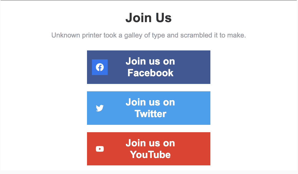 Приклад блоку соцмереж у шаблоні листа Приклад блоку соцмереж у шаблоні листа