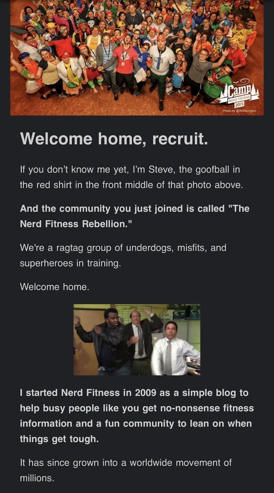 Welcome email with a story from its creator Welcome email with a story from its creator