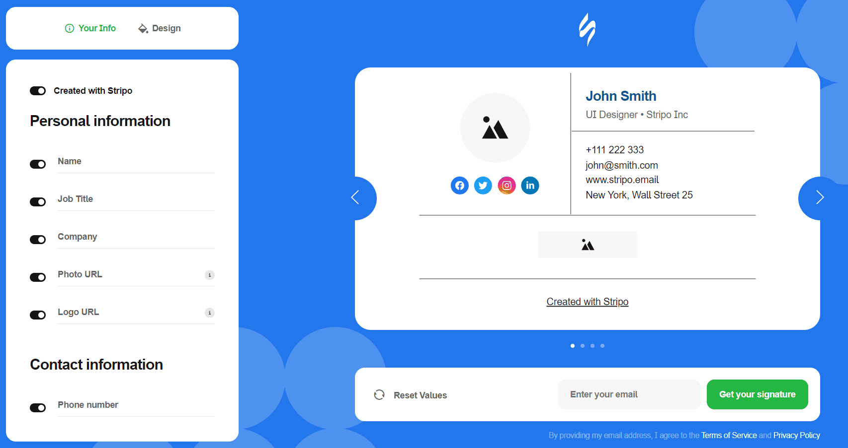 Stripo's email signature generator Stripo's email signature generator