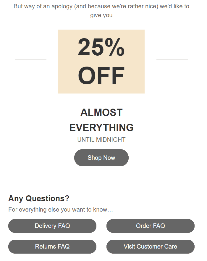 Apology email for a technical mishap like out of stock Apology email for a technical mishap like out of stock