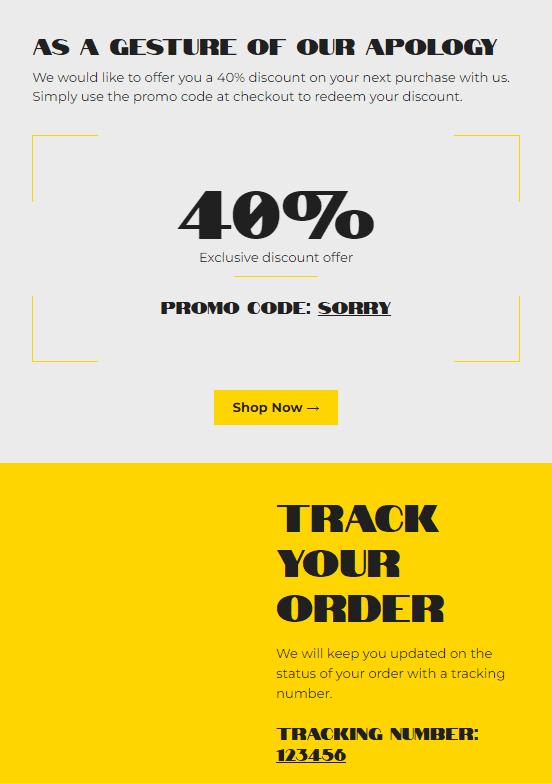 Out-of-stock email example Out-of-stock email example
