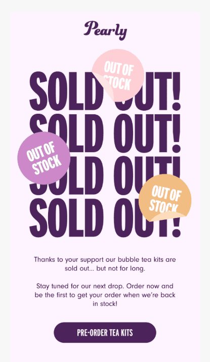 Email with out-of-stock items Email with out-of-stock items