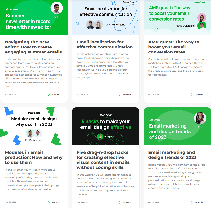 Stripo webinars page