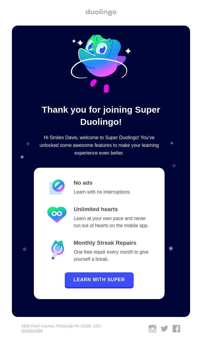 Письмо с апгрейдом от Duolingo _ Письмо с благодарностью Письмо с апгрейдом от Duolingo _ Письмо с благодарностью