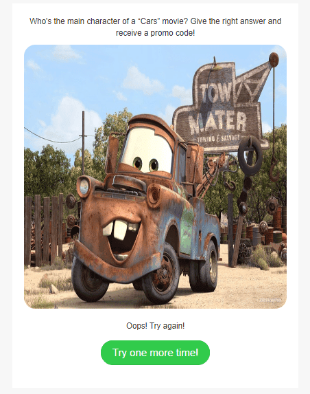 Try Again Message in a Picture Quiz Game